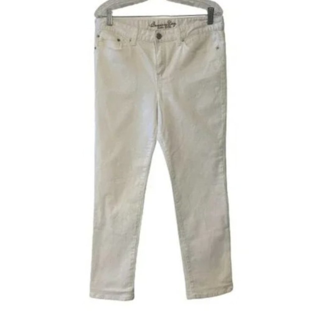 American Rag Women White Jeans Straight Leg 13R Casual Cotton Denim Zip-…